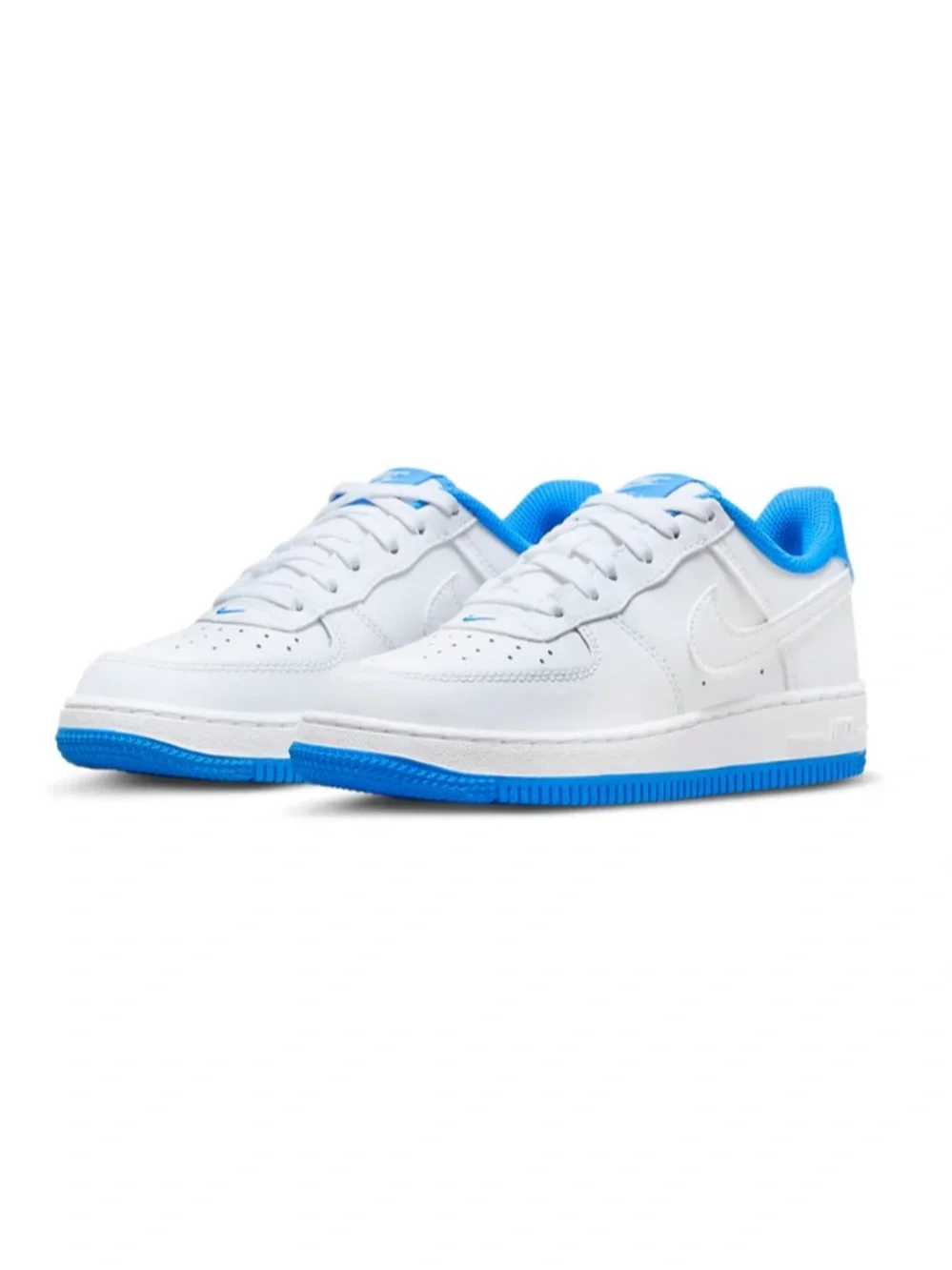 Nike Force 1 White and Light Blue Low-Top Sneakers